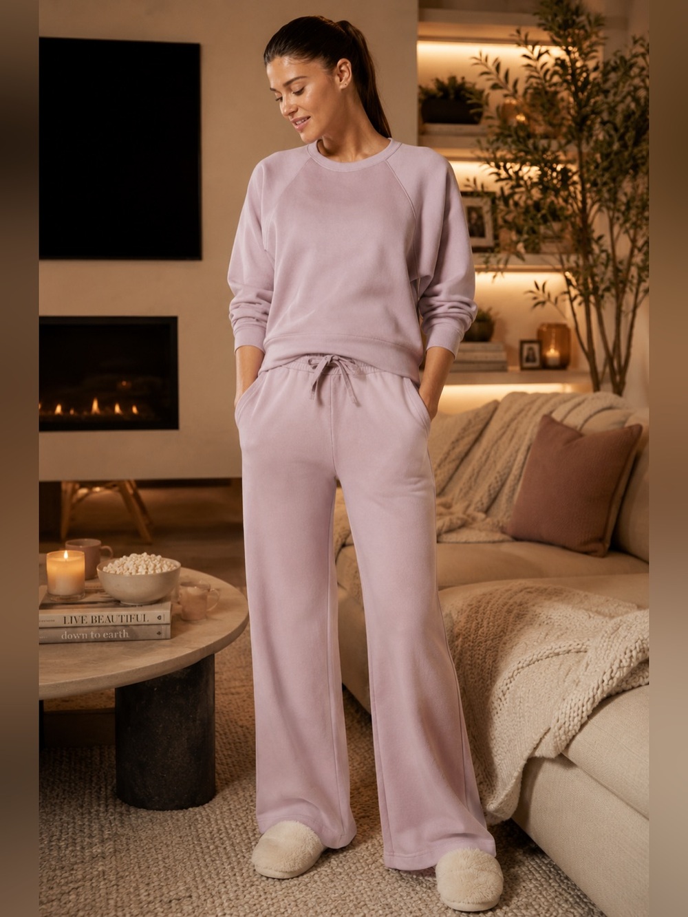 (Set)Amor Raglan Sweatshirt & Allana Wide Leg Pants in the color Elderflower XS